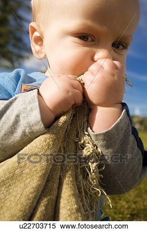 Stock Photography - Boy with blanket. Fotosearch