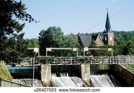 Church in background of a dam View Large Photo Image Stock Image - Church in background of a dam. Fotosearch