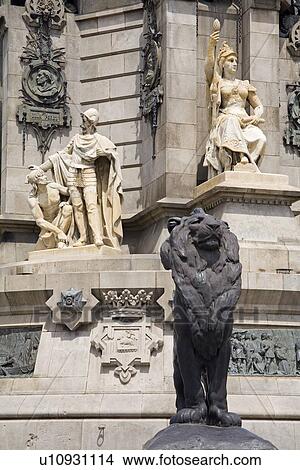 Picture - Columbus Monument detail, La Rambla Street, City of Barcelona, Spain . Fotosearch