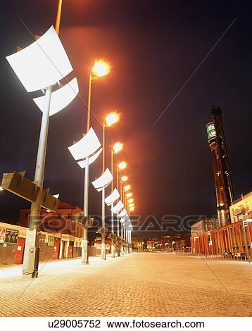 Stock Image - Floodlit Smithfield Square in Dublin, Ireland. Fotosearch