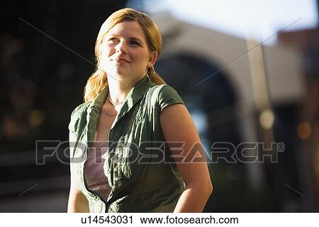 Stock Image - Front view of a woman. Fotosearch