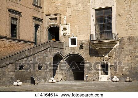 Picture - Inner Courtyard, Nuovo Castle, City of Naples, Italy . Fotosearch
