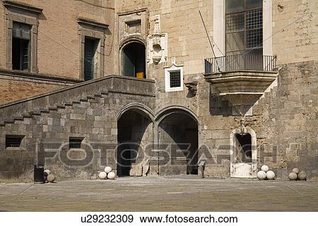 Stock Photo - Inner Courtyard, Nuovo Castle, City of Naples, Italy . Fotosearch
