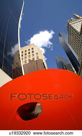 Stock Image - Ivan Chermayeff's "Red 9" sculpture, Midtown Manhattan, New York City, New York, USA . Fotosearch