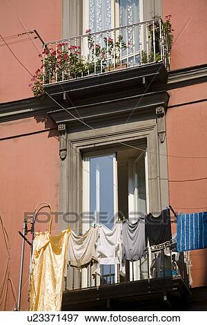 Laundry drying on the balcony, Via Della Stella, City of Naples, Italy View Large Photo Image Stock Photo - Laundry drying on the balcony, Via Della Stella, City of Naples, Italy . Fotosearch