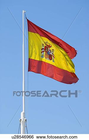 Mast bearing the Spanish national flag View Large Photo Image Stock Photograph - Mast bearing the Spanish national flag . Fotosearch