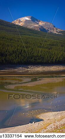 Panoramic of the self-draining Medicine Lake and mountain View Large Photo Image Picture - Panoramic of the self-draining Medicine Lake and mountain . Fotosearch