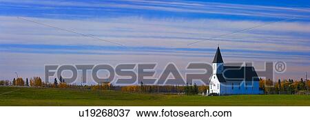 Stock Photo - Traditional prairie steeple church in the morning . Fotosearch