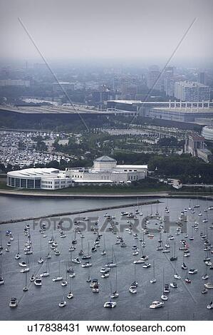 Aerial view of Chicago and harbor View Large Photo Image Stock Image - Aerial view of Chicago and harbor. Fotosearch