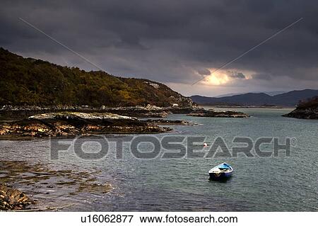 Stock Photo - Boat in water, Loch Sunart, Scotland. Fotosearch