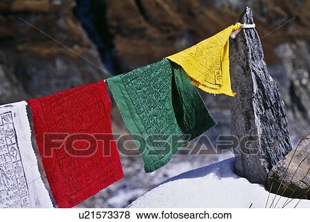 Stock Photo - Buddhist Prayer Flags, Annapurna Region, Nepal. Fotosearch