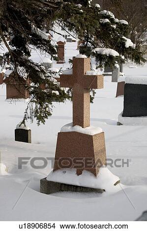 Picture - Cemetery covered in snow. Fotosearch
