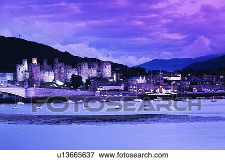Conwy castle at night, Wales View Large Photo Image Stock Photo - Conwy castle at night, Wales. Fotosearch