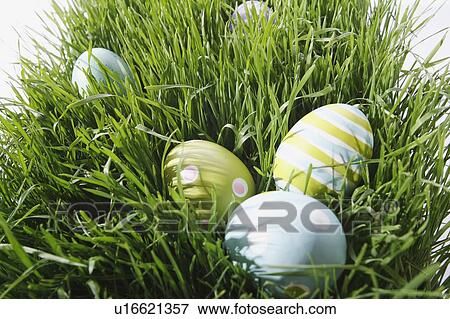 Stock Photo - Easter eggs in grass. Fotosearch
