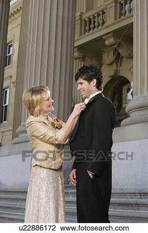Stock Image - Groom with his mother. Fotosearch