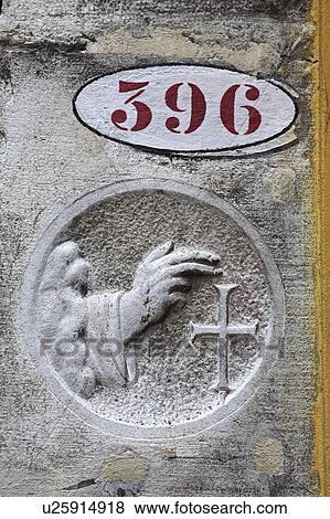 House number 396 and carved blessing, Venice View Large Photo Image Stock Photo - House number 396 and carved blessing, Venice . Fotosearch