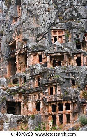 Stock Photo - Lycian rock tombs, Myra (Demre), Turkey . Fotosearch
