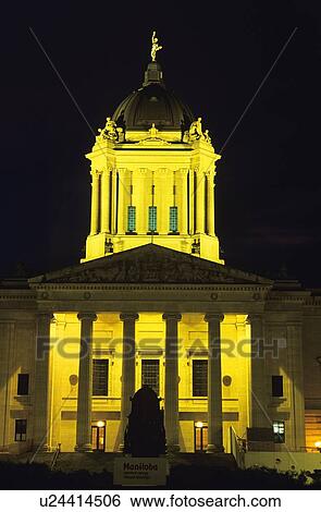 Stock Photograph - Manitoba Legislative Building at night, Winnipeg, Manitoba, Canada. Fotosearch