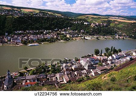 Saint Goar and the Rhine river, Germany View Large Photo Image Stock Photograph - Saint Goar and the Rhine river, Germany. Fotosearch