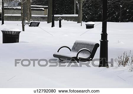 Snow covered park View Large Photo Image Stock Image - Snow covered park. Fotosearch
