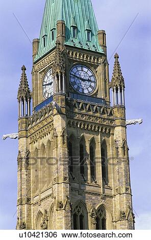 The clock tower of the centre block of the Canadian Parliament building, Ottawa, Ontario, Canada View Large Photo Image Stock Photograph - The clock tower of the centre block of the Canadian Parliament building, Ottawa, Ontario, Canada. Fotosearch