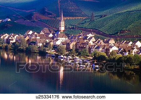 Town of Zell and the Mosel River, Germany View Large Photo Image Stock Photograph - Town of Zell and the Mosel River, Germany. Fotosearch