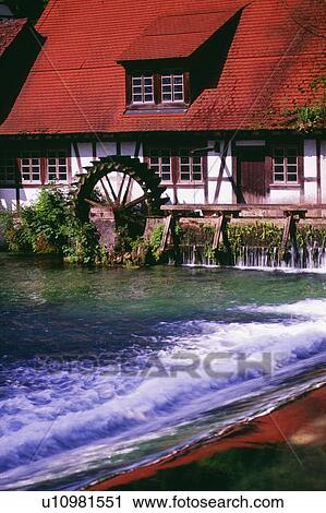 Stock Image - Water wheel, Blaubeuren, Germany. Fotosearch