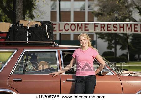 A woman arriving at college View Large Photo Image Stock Photo - A woman arriving at college. Fotosearch