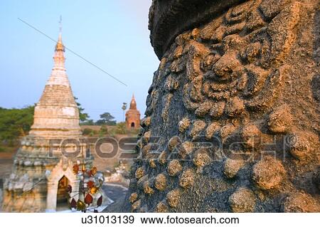 Stupa Temple carvings in Bagan, Myanmar, Burma View Large Photo Image Stock Photo - Stupa Temple carvings in Bagan, Myanmar, Burma. Fotosearch