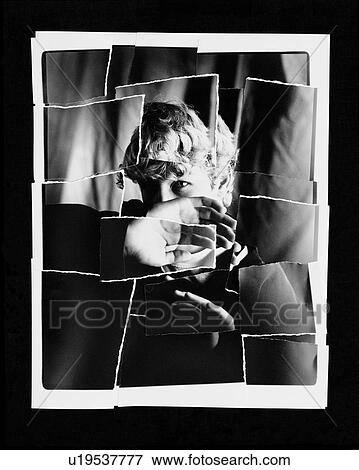 Stock Photo - Torn up photo of child blocking face with hand. Fotosearch