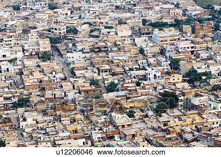 Aerial view of houses, Jaipur, Rajasthan, India View Large Photo Image Stock Photograph - Aerial view of houses, Jaipur, Rajasthan, India. Fotosearch