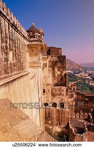 Picture - Exterior walls of Amber Fort, near Jaipur, Rajasthan, India. Fotosearch