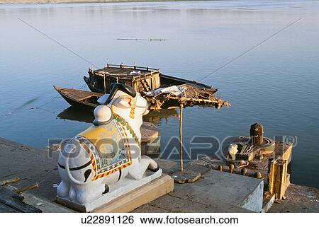Hindu shrine of Nandi along the banks of the Ganges river, Varanasi, India View Large Photo Image Stock Photograph - Hindu shrine of Nandi along the banks of the Ganges river, Varanasi, India. Fotosearch