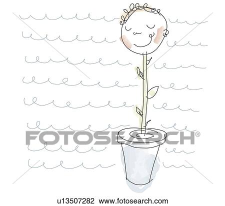 Illustrated child growing like plant View Large Photo Image Stock Image - Illustrated child growing like plant . Fotosearch