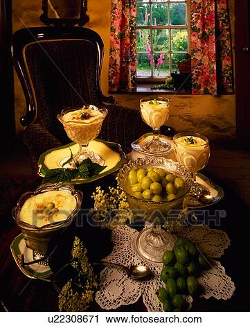 Rhubarb Fool, Gooseberry Fool, Gooseberry & Lemon Syllabub View Large Photo Image Stock Image - Rhubarb Fool, Gooseberry Fool, Gooseberry & Lemon Syllabub. Fotosearch