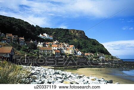 Shoreline town in Yorkshire, England View Large Photo Image Stock Photo - Shoreline town in Yorkshire, England. Fotosearch