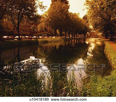 Stock Photo - The Grand Canal at Mespil Road, Dublin, Ireland. Fotosearch