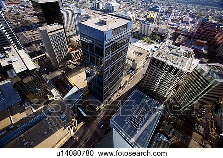 Stock Image - Aerial of downtown Edmonton, Alberta, Canada. Fotosearch