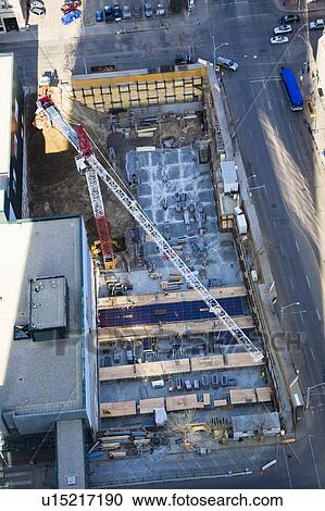 Stock Image - Aerial view of construction of a building. Fotosearch