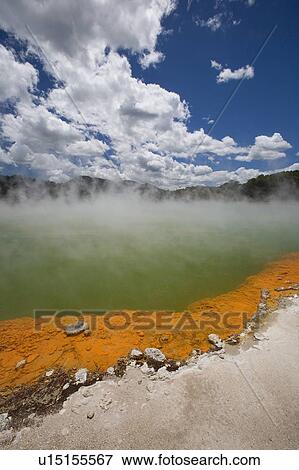 Stock Photo - Champagne Pool at geothermal site, Wai-O-Tapu Thermal Wonderland on North Island of New Zealand. Fotosearch