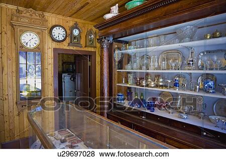 Clock, glass and silverware shop, Fort Edmonton, Alberta, Canada View Large Photo Image Stock Photo - Clock, glass and silverware shop, Fort Edmonton, Alberta, Canada. Fotosearch