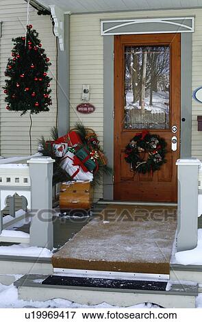 Door with christmas decorations View Large Photo Image Stock Photo - Door with christmas decorations. Fotosearch