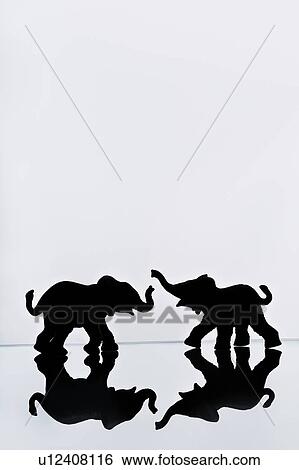 Stock Photograph - Elephant pair reflection. Fotosearch