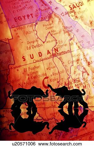 Elephant silhouettes in front of a map View Large Photo Image Stock Photograph - Elephant silhouettes in front of a map. Fotosearch