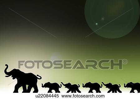Stock Photography - Elephants in a row. Fotosearch