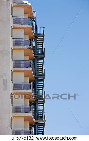 Fire escape, Stairs, multi-storey building View Large Photo Image Stock Image - Fire escape, Stairs, multi-storey building . Fotosearch