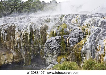 Stock Photo - Geomorphic hot pools in Rotorua, New Zealand. Fotosearch