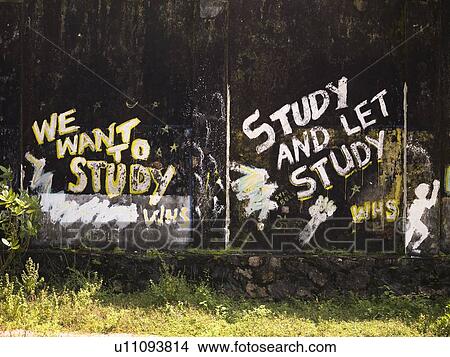 Graffiti about studying, Kerala, India View Large Photo Image Picture - Graffiti about studying, Kerala, India . Fotosearch