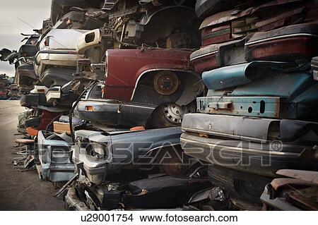 Picture - Piles of crushed cars. Fotosearch