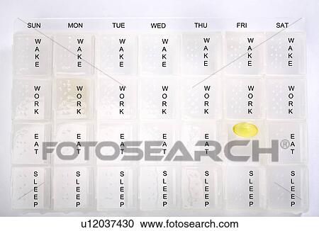 Stock Image - Pill box with one pill. Fotosearch